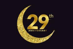 Twenty Nine Years Anniversary Celebration Golden Emblem in Black Background. Number 29 Luxury Style Banner Isolated Vector