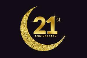 Twenty One Years Anniversary Celebration Golden Emblem in Black Background. Number 21 Luxury Style Banner Isolated Vector. vector