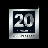 veinte años aniversario celebracion lujo negro y plata logo emblema aislado vector