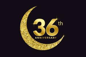 Thirty Six Years Anniversary Celebration Golden Emblem in Black Background. Number 36 Luxury Style Banner Isolated Vector. vector