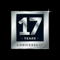 de diecisiete años aniversario celebracion lujo negro y plata logo emblema aislado vector