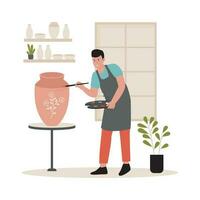 Artist coloring clay pottery vector