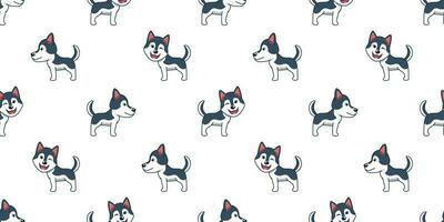 Vector cartoon siberian husky dog seamless pattern background