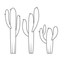 conjunto de cactus en negro líneas paginas para colorante vector