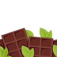 Chocolate border made of chocolate bars and chocolate sprinkles with mint leaves vector