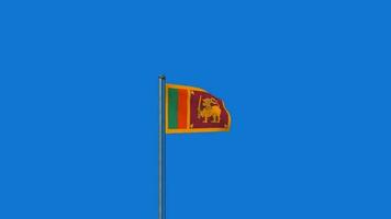 Sri Lanka flag waving on pole animation on blue screen background video