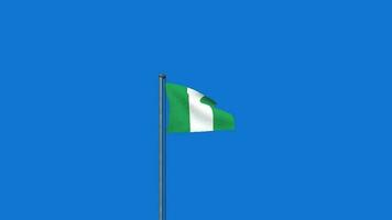 Nigeria flag waving on pole animation on blue screen background video