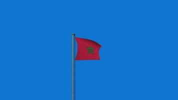 Marrocos bandeira acenando em pólo animação em azul tela fundo video