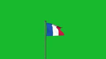 France flag waving on pole animation on green screen background video