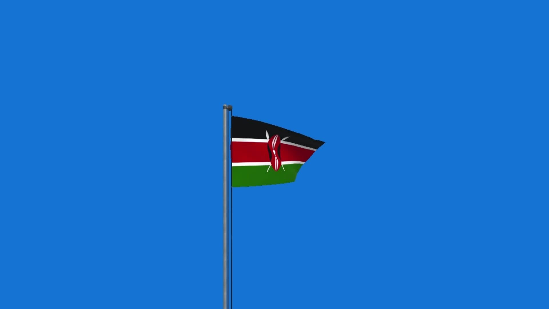 Kenya flag waving on pole animation on blue screen background 25367760
