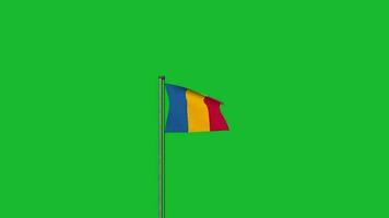 Romania flag waving on pole animation on green screen background video