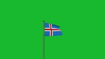 Islândia bandeira acenando em pólo animação em verde tela fundo video