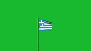 Greece flag waving on pole animation on green screen background video