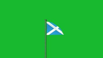 Escócia bandeira acenando em pólo animação em verde tela fundo video