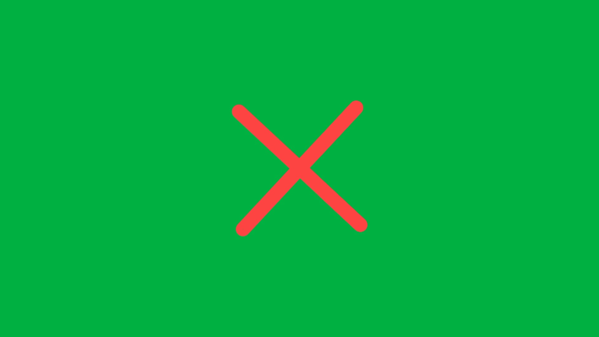 Red cross mark symbol appear and blink animation on green screen