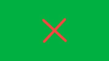Red cross mark symbol appear and blink animation on green screen background video