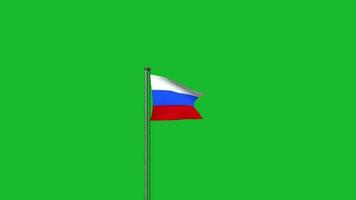 Rússia bandeira acenando em pólo animação em verde tela fundo video