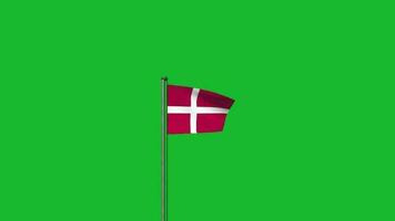 Denmark flag waving on pole animation on green screen background video