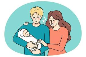 contento familia sostener en brazos recién nacido bebé infantil vector