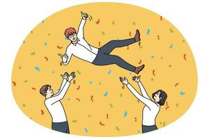 Excited employees celebrate shared business success vector