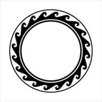 Round wave border frame maori design black and white vector