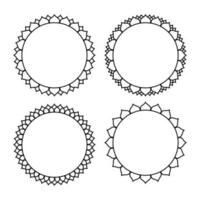 Set of Round geometrical floral border frame design. Simple. Black and white collection. vector