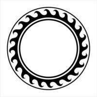 Round wave border frame maori design black and white vector