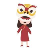 kid girl chinese character celebate lunar new year vector