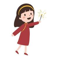 niño niña chino personaje celebrar lunar nuevo año vector