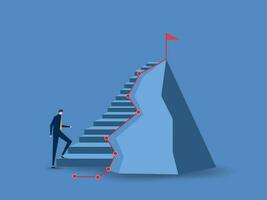 stair and mountain top flag ladder path goal achievement success and winning concept vector illustration.