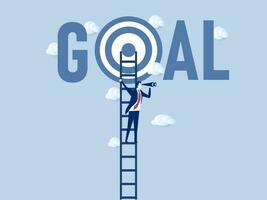 Ladder to reach goal, target and achievement, challenge to find success, business objective or purpose concept. vector illustration.