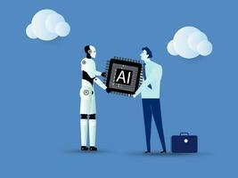 ai, artificial inteligencia a pensar me gusta humano, máquina aprendizaje tecnología a calcular y resolver problema, robot y automatización innovación concepto. vector ilustración.