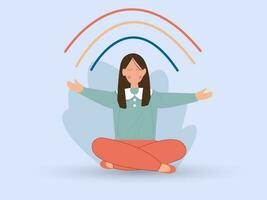 Happy woman sitting in lotus pose and open her arms to rainbow.vector illustration. vector