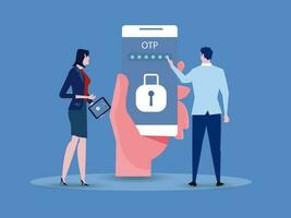 OTP authentication and Secure Verification, Never share OTP and Bank Details concept. vector illustration.