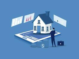 Mobile online real estate data analysis. vector illustration.