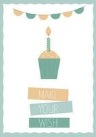 vector greeting card with cute color cupcake for birthday party celebration