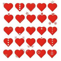 vector set with graphic red hearts collection isolated on white background