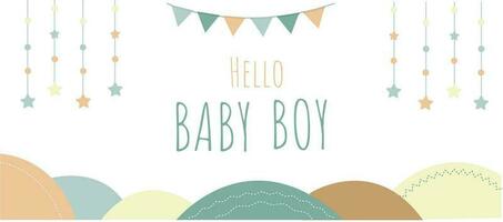 vector banner hello baby boy with cute checkbox and stars decor