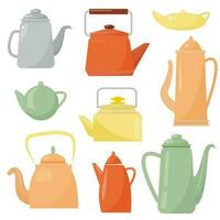 vector set with cute colorful teapots isolated on white background