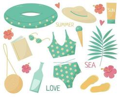 vector set with beach accessories for the swimming pool