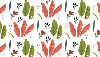 vector pattern with tropic plant and flowers  on the white background