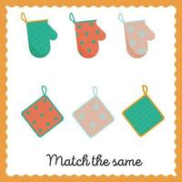 vector template for preschool children to match the same objects, mitten and tack