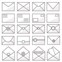 vector set with black and white cute graphic envelope isolated on white background