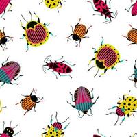 Lots of bright and funny bugs. Lovely seamless pattern with cartoon elements. vector