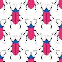 Fancy pink beetles on the white background. Seamless pattern with cartoon elements. vector