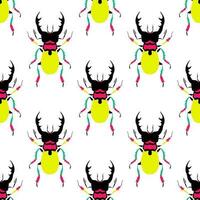 Funny beetles on the white background. Seamless pattern with cartoon elements. vector