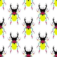 Funny beetles on the white background. Seamless pattern with cartoon elements. vector