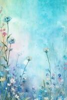 light blue background paper texture tiny petal flower painting in watercolor style. photo