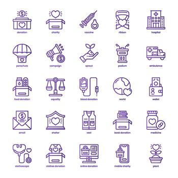 caridad icono paquete para tu sitio web diseño, logo, aplicación, y usuario interfaz. caridad icono básico línea degradado diseño. vector gráficos ilustración y editable ataque.