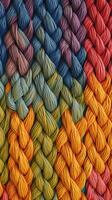 A pattern of multicoloured ropes and twines twisted. photo
